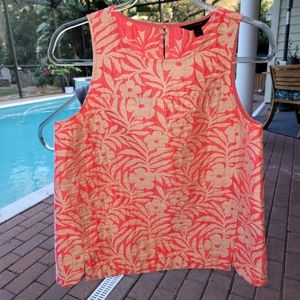 J Crew Sleveless Pink and Cream, Flower Print, Polyester and Viscose, Size 8